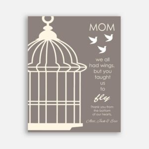 Mom Bird Cage You Taught Us To Fly Mothers Day Gift Birthday Gift For Mom on Taupe Background #CWA-1279