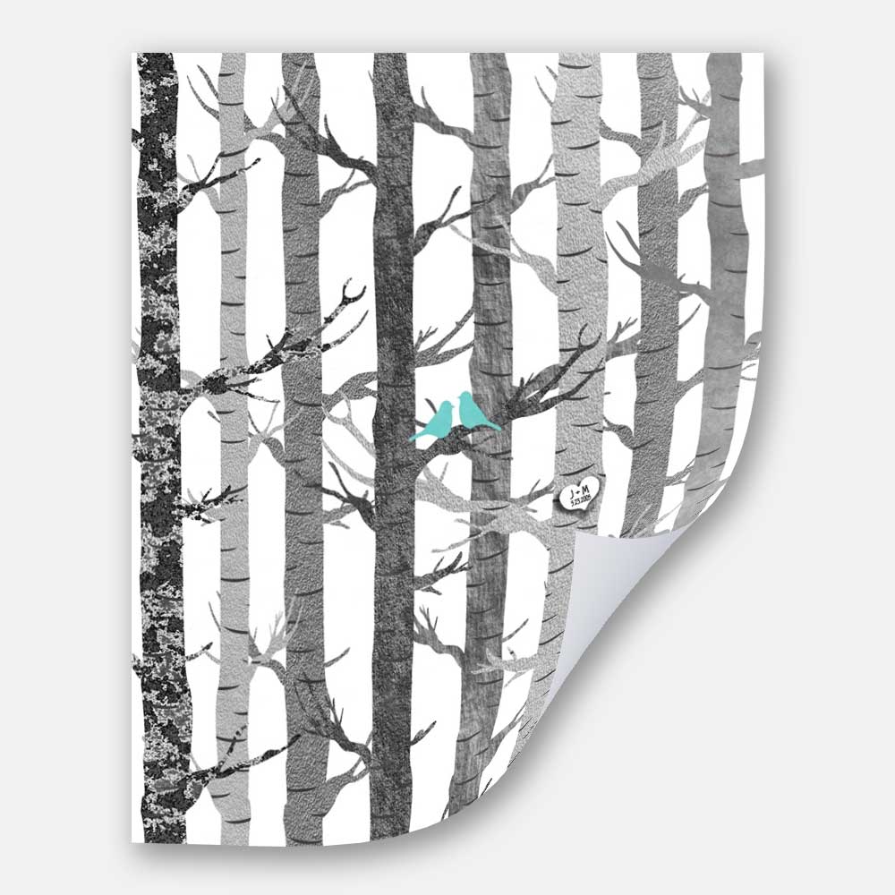 Anniversary Couple Birch Trees Carved Initials Faux Texture Turquoise Birds Tree Forest on White Background #CWA-1282 - Image 6