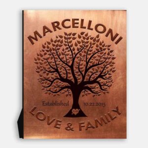 Love And Family Tree of Life 7 Year Anniversary Faux Copper Background Established Year #1187