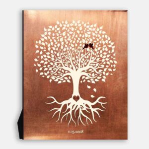 Minimalist Tree of Life Roots Heart Initials Love Birds Wedding Gift 7 Year Faux Copper Anniversary #1196