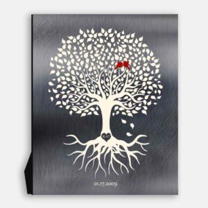 Family Tree With Roots Minimalist Design on Tin Background Heart Initials in Tree 10 year Anniversary #1210