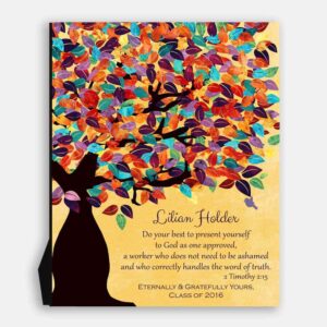 Timothy 2:15 Personalized Watercolor Tree Gift For Teacher Professor Principal #1231