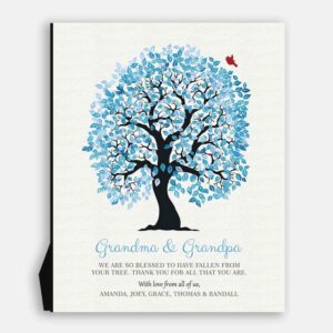 Grandma Grandpa We Are So Blessed Blue White Family Tree Personalized Gift For Grandparents #1268