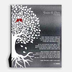 E.E. Cummings Poetry Wedding Tree Roots I Carry Your Heart Shiny Tin Personalized 10 Year Anniversary Gift #1282