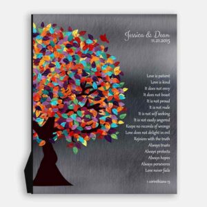 Love Is Patient Corinthians Watercolor Spring Wedding Tree Shiny Tin Personalized 10 Year Anniversary Gift #1289