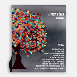 My Love Poem Spring Wedding Tree Watercolor Leaves Shiny Tin Background Personalized 10 Year Anniversary Gift #1290