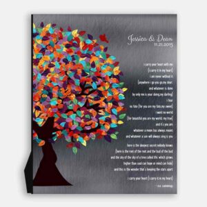 E.E. Cummings Poem I Carry Your Heart With Me Spring Wedding Tree Shiny Tin Personalized 10th Anniversary Gift #1291