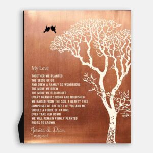 My Love Poem Personalized Faux Copper Bare Winter Wedding Tree Tin 10 Year Anniversary Gift for Couple #1299