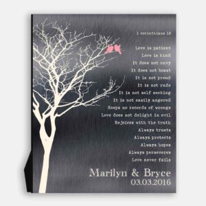 Bare Winter Tree Love Birds Corinthians Love Is Patient Shiny Tin Personalized Tin 10 Year Anniversary Gift #1306