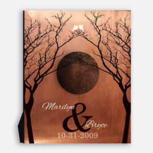 Bare Trees Moon Winter Wedding Faux Copper Personalized Tin 10 Year Anniversary Gift Halloween October Night #1307