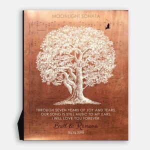 Seven Year 7th Anniversary Poem Sheet Music Song Faux Copper Personalized Gift For Couple #1332