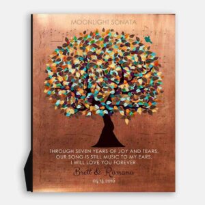 Personalized 7 Year Anniversary Faux Copper Sheet Music Wedding Tree Poem Gift For Couple #1336