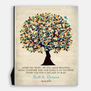 10 Year Wedding Tree Sheet Music Personalized Gift For Wife Husband Couple Anniversary Poem #1339