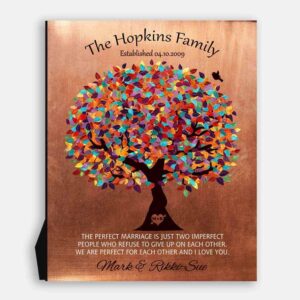 Perfect Marriage Family Tree Colorful Canopy Faux Copper 7 Year Anniversary Gift 1345