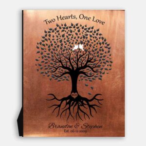 Minimalist Tree Gift For Gay Marriage Same Sex Couple Two Hearts One Love Masculine Design #1359