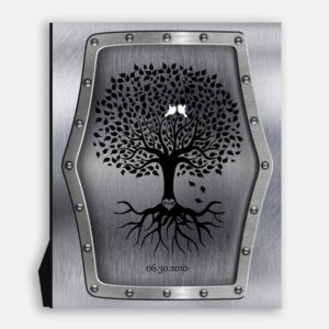 11 Year Anniversary Personalized Family Wedding Tree Faux Steel White Dove Gift For Couple #1375