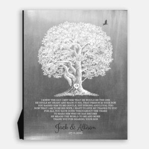 Large Oak Tree Faux Aged Tin Background I Knew The Day I Met Him Thank You Gift For Parents of Groom #1406