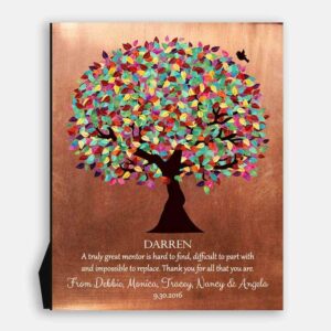 Mentor Gift Colorful Tree of Faux Copper Background Personalized Thank You Gift #1408