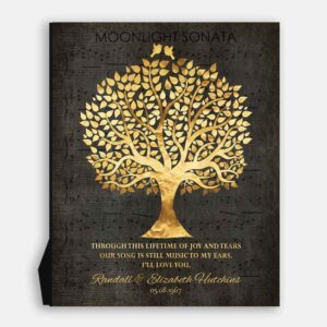 50th Wedding Anniversary Song Notes Music To My Ears Faux Gold Foil Family Tree Personalized Gift #1415