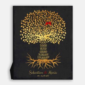 50th Year Anniversary Date Gift Personalized Family Countdown Gold Black Family Tree Roots #1453
