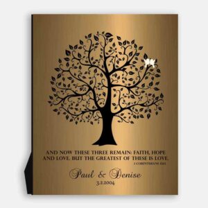 8 Year Anniversary Gift Faux Brass Background Tree Silhouette Corinthians 13:13 These Three Remain #1456