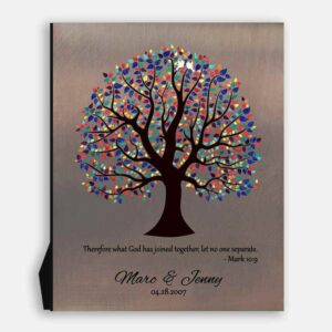 9 Year Anniversary Gift Bible Verses Let No One Separate Mark 10:9 Faux Bronze Colorful Tree #1465