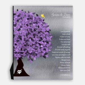 10 Year Anniversary Tree Background Purple Silver Personalized 25th Silver Corinthians Love is Patient #1474