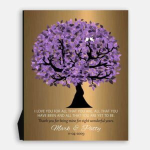 8 Year Anniversary Personalized Wedding Tree Gift Faux Bronze Purple Watercolor Gift For 8th Year #1481