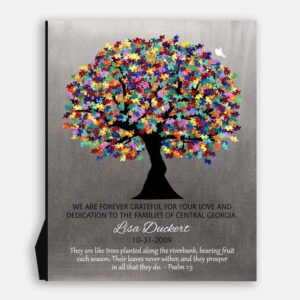 Autism Teacher Gift | Puzzle Pieces For Leaves | Special Needs Teacher Thank You Gift - Watercolor Tree #1498