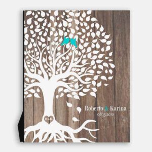 10 Year Personalized Anniversary Gift Faux Wood Rustic Wedding Tree 5th Year 6th Year Tin #1727
