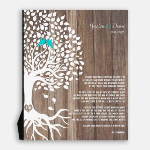 Personalized Anniversary Gift Wedding Tree Faux Wood Love Poem Carry Your Heart EE Cummings Metal #1730