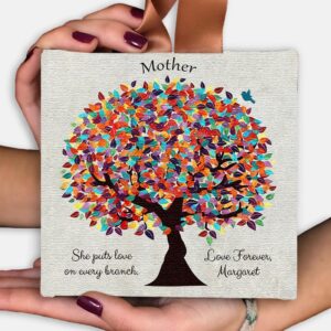 Gift For Mother, Mothers Day Gift, Hanging Canvas Ornament, Personalized Gift, Gift From Daughter, Thank You Gift, Watercolor Tree, 5x5, 102