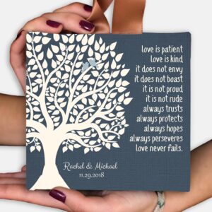Anniversary Gift, Hanging Canvas Ornament, Personalized Gift For Spouse, Wife Gift, Gift For Husband, Couples Gift, Cream Color Tree 5x5 103