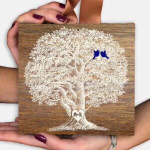 10 Year Anniversary, Wedding Day Gift, Hanging Canvas Ornament, Personalized Gift, Gift for Bride, Carved Initials, Gift For Groom, 5x5, #109