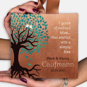 7th Anniversary Gift, Wedding Keepsake, Hanging Canvas Ornament, Personalized Gift, 7 Year Anniversary, Gift For Husband, Wife Gift, 5x5, #114