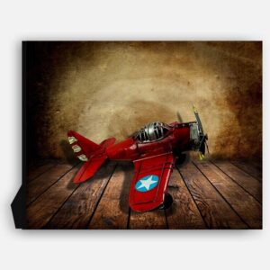 Red Airplane on Wood Table Vintage Background Personalized Aviation Art Print #TCH-1002