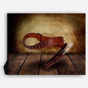 Cowboy Holster on Wood Table Vintage Background Personalized Cowboy Art Print For Childrens Room Boys Room Nursery Western #TCH-1012